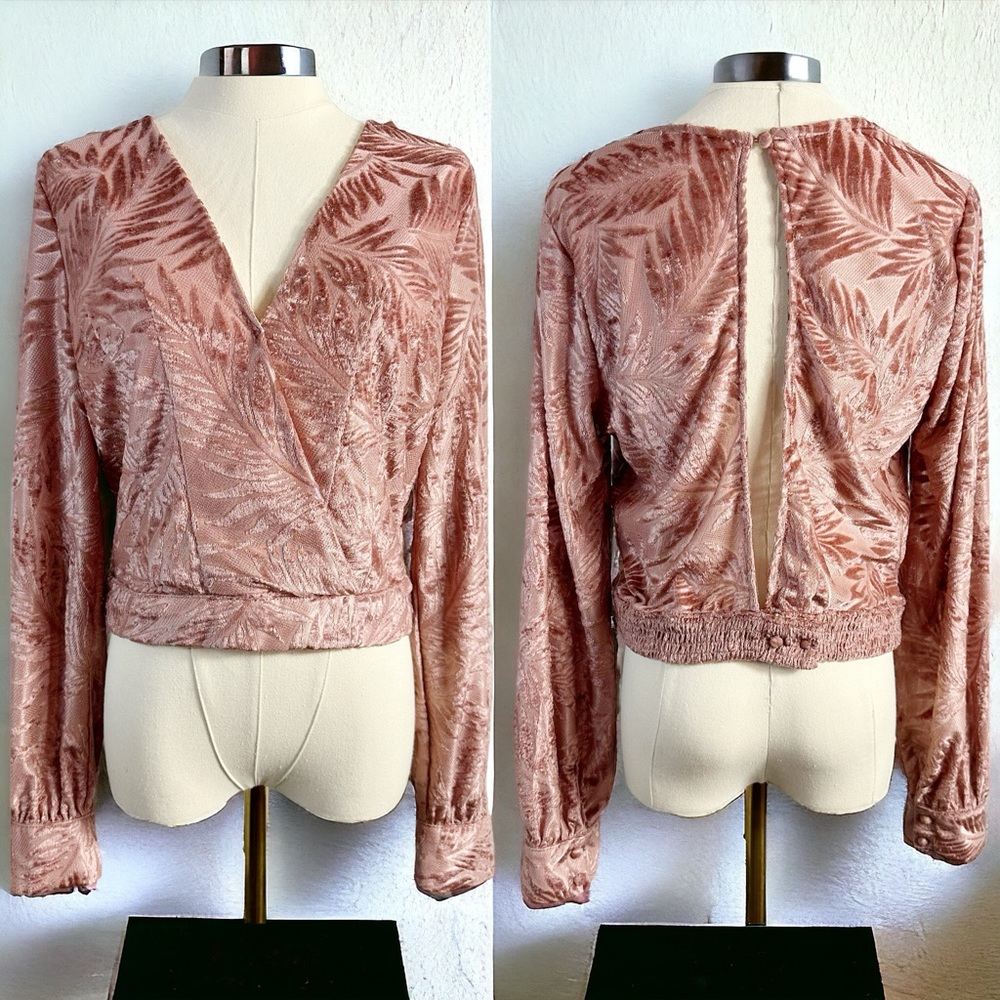 Buckle Willow & Root Velvet Jacquard Palm Dusty Pink Cropped Top